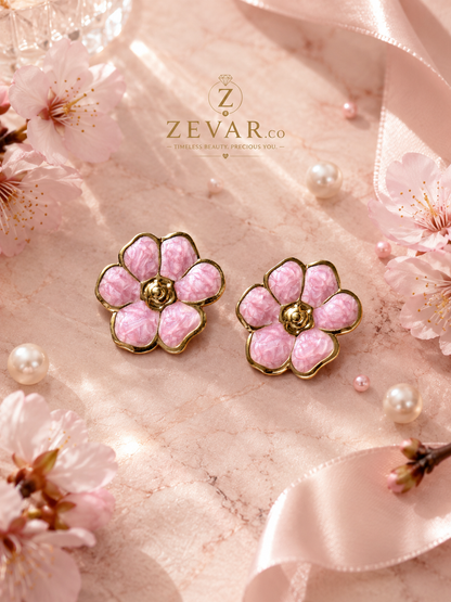 Blush Bloom Floral Stud Earrings | Zevar Co.