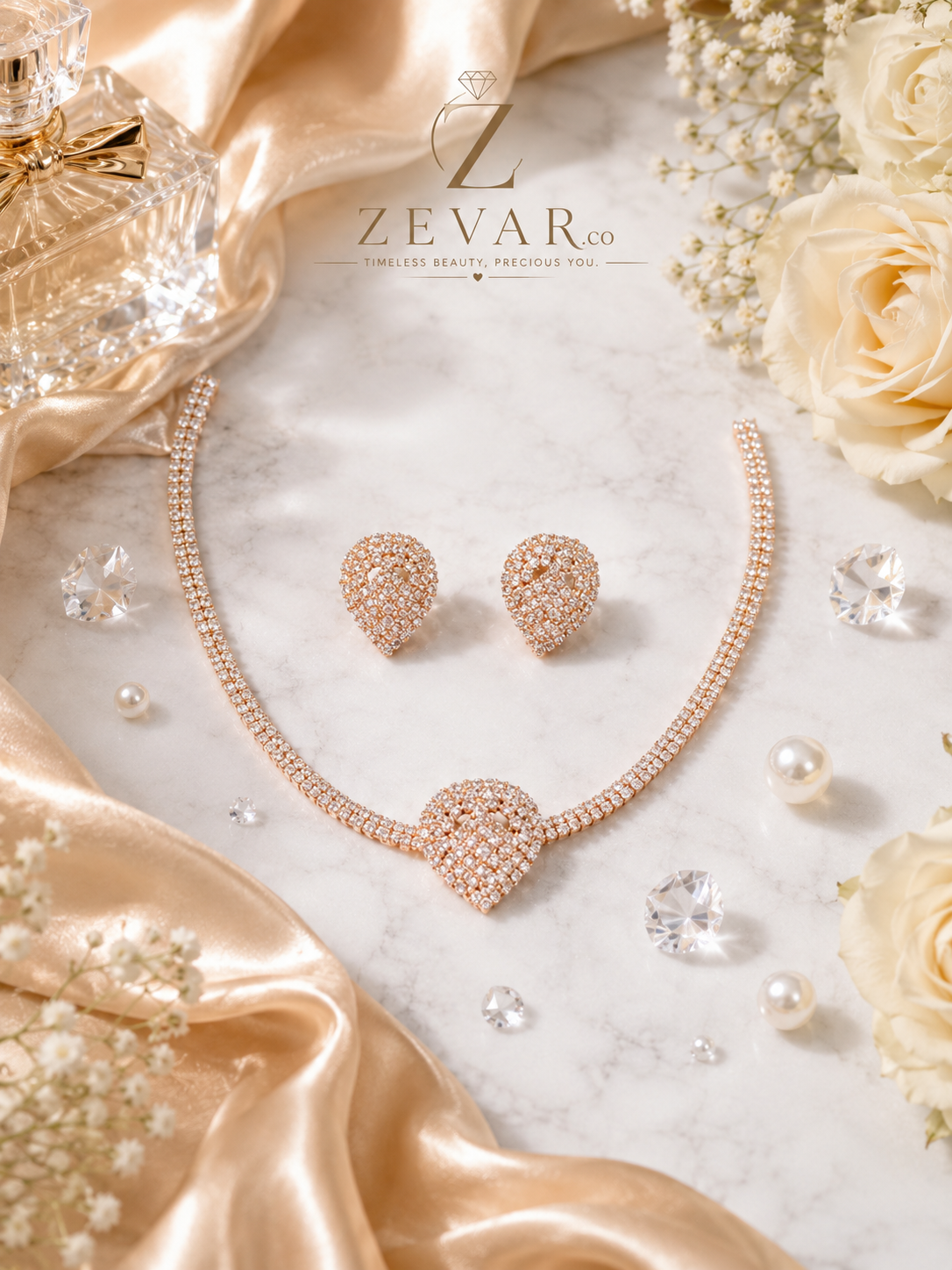 Crystal Heart Tennis Jewelry Set | Zevar Co.