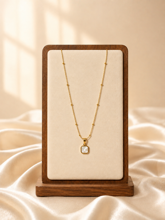 Dainty Pearl Square Pendant Necklace - Gold Tone