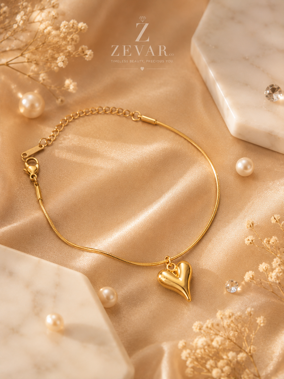 Amour Gold Heart Bracelet | Zevar Co.