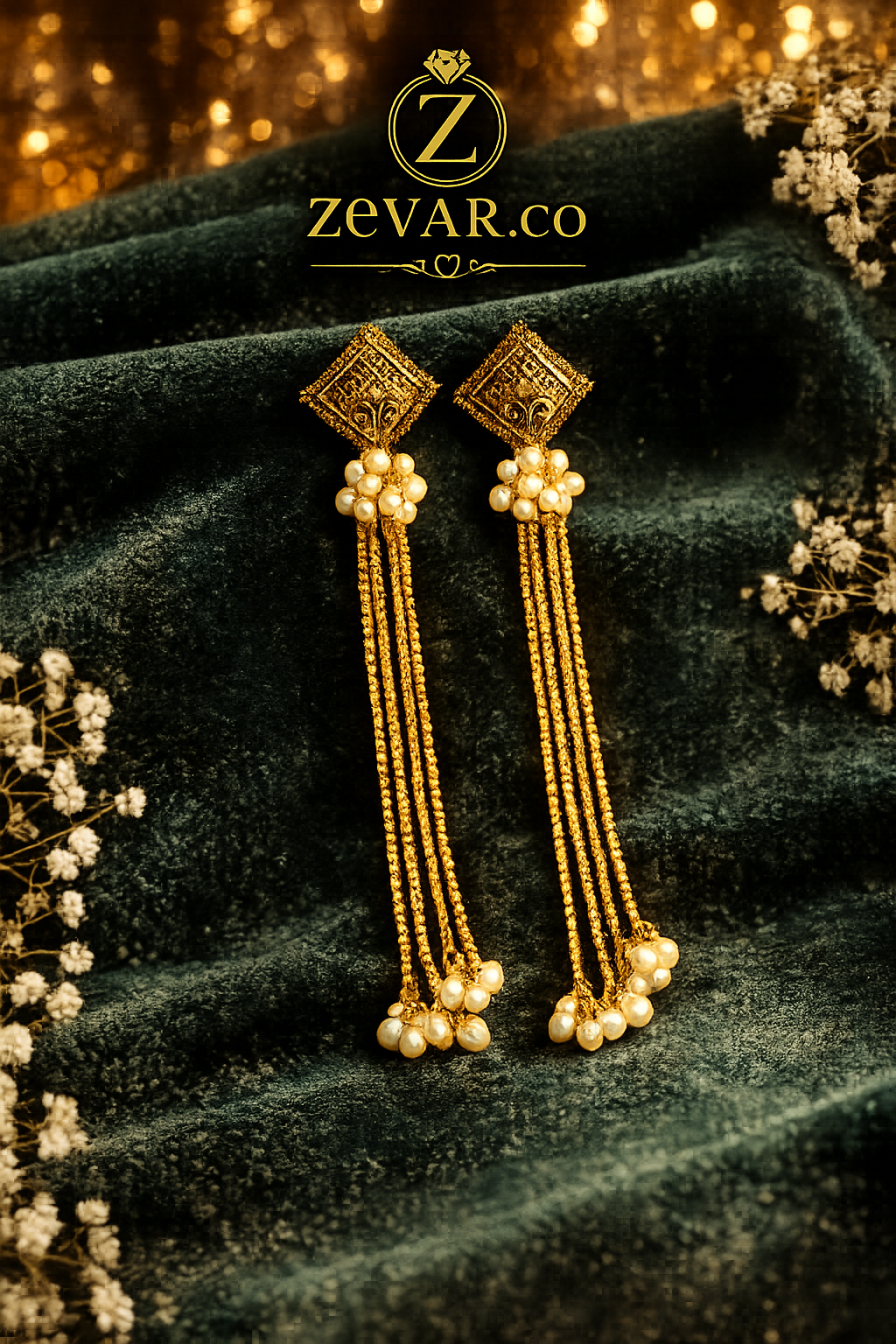Pearl Tassel Traditional Earrings - Gold Tone | Zevar Co.