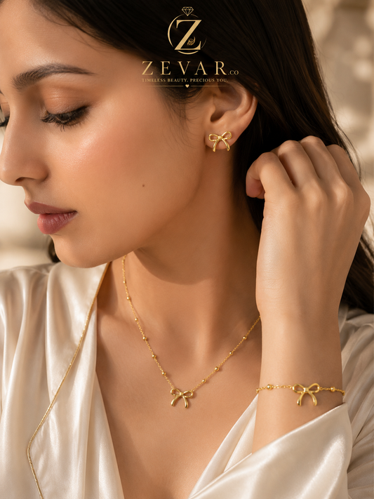 Golden Bow Jewelry Set | Zevar Co.