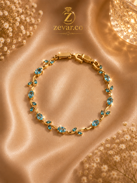 Blue Tulip Crystal Bracelet - Gold Tone | Zevar Co.