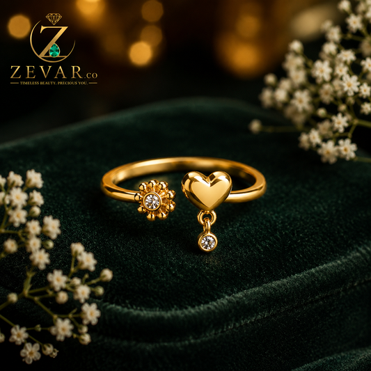 Heart Bloom Adjustable Ring - Gold Tone | Zevar Co.