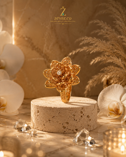 Luxury Golden Bloom Statement Ring | Zevar Co.