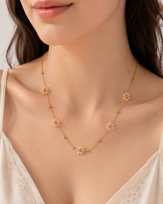 Delicate Floral Pearl Chain Necklace