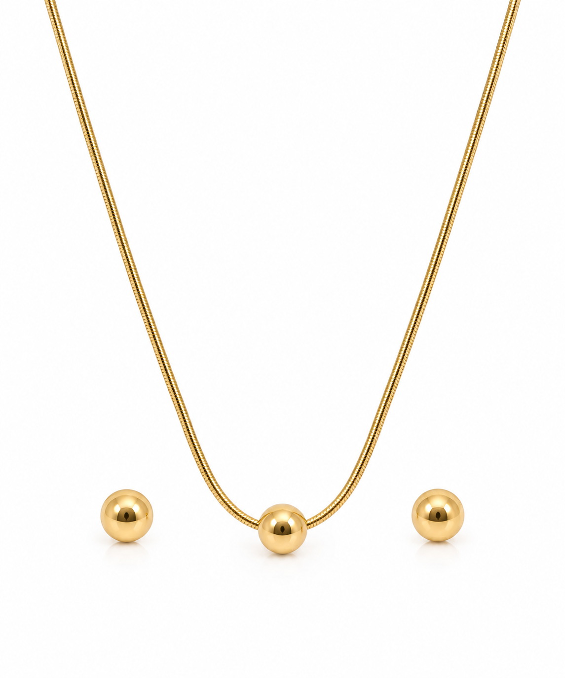 Classic Gold Ball Necklace & Stud Earrings Set