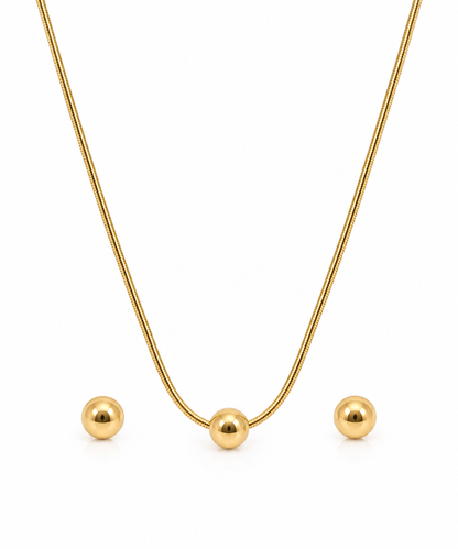 Classic Gold Ball Necklace & Stud Earrings Set