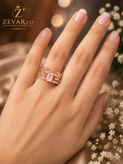Blush Crystal Leaf Ring - Rose Gold | Zevar Co.