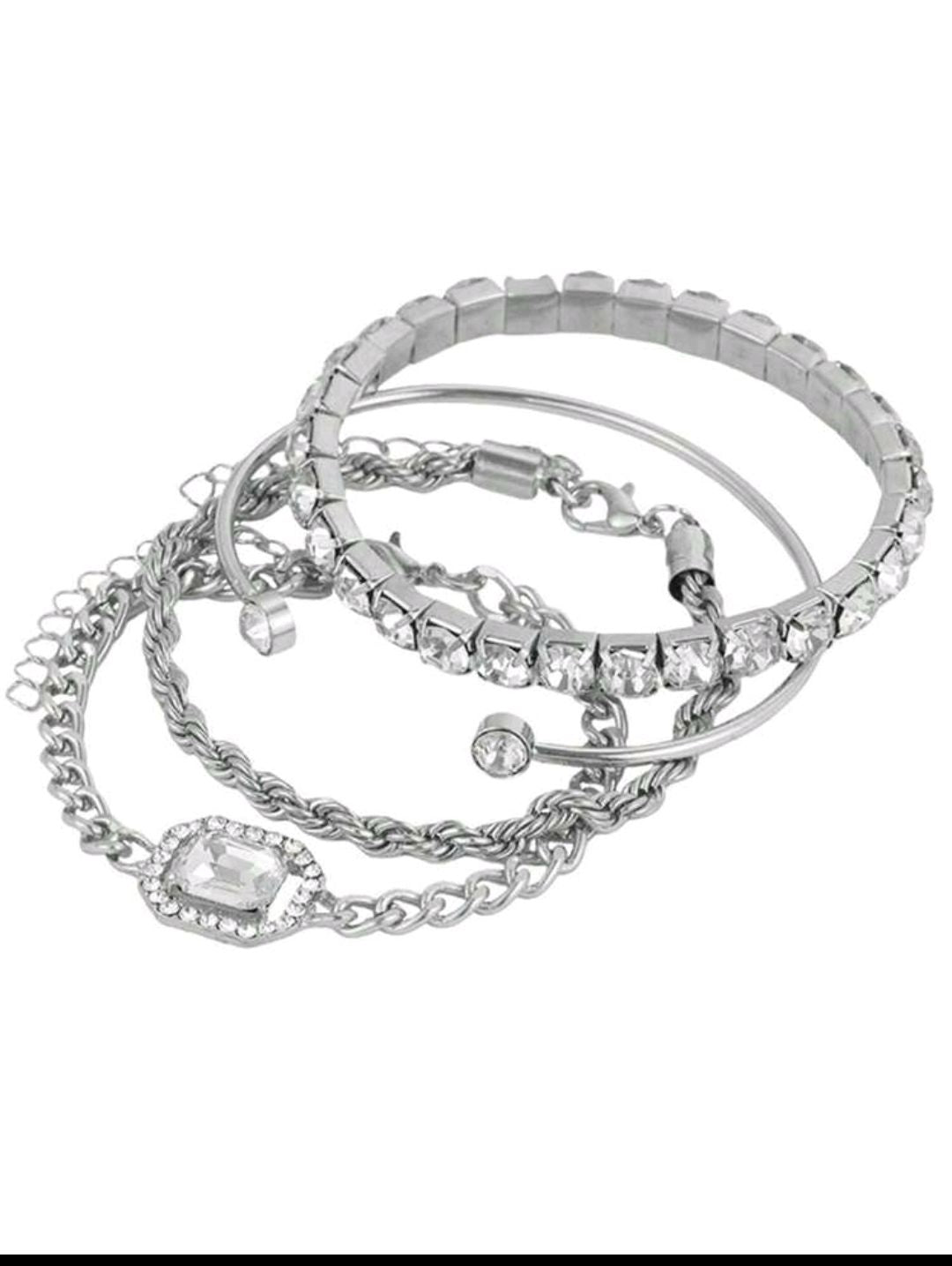Silver Crystal Luxe Bracelet - Sparkling Statement Bracelet Stack