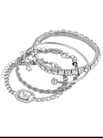 Silver Crystal Luxe Bracelet - Sparkling Statement Bracelet Stack