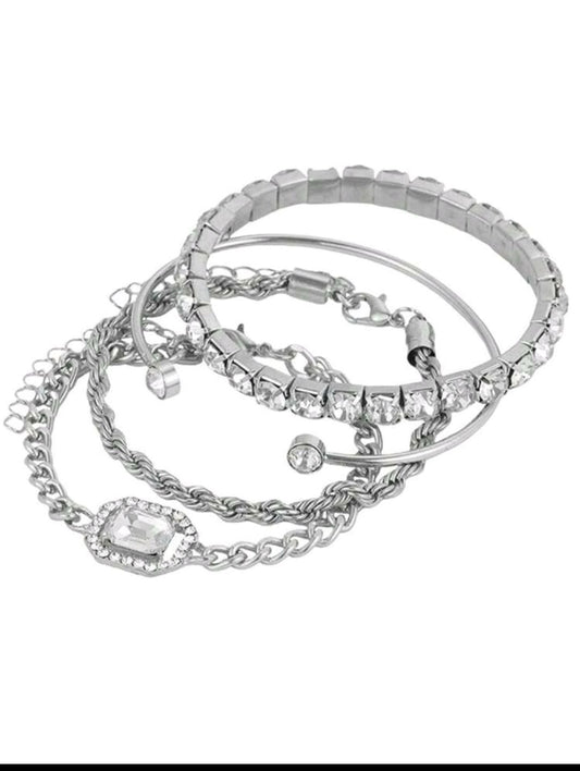 Silver Crystal Luxe Bracelet - Sparkling Statement Bracelet Stack