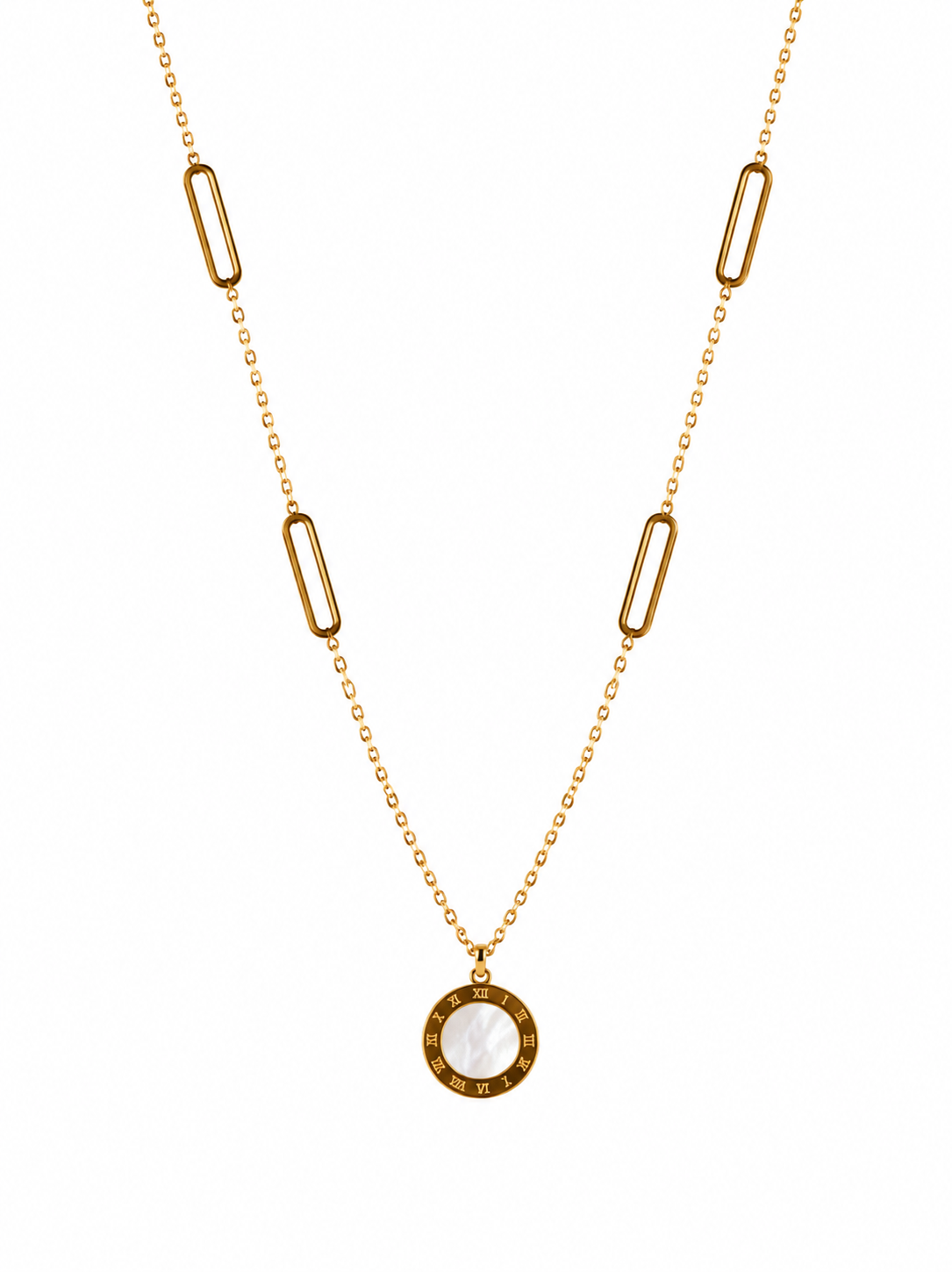 Roman Numeral Pearl Pendant Necklace