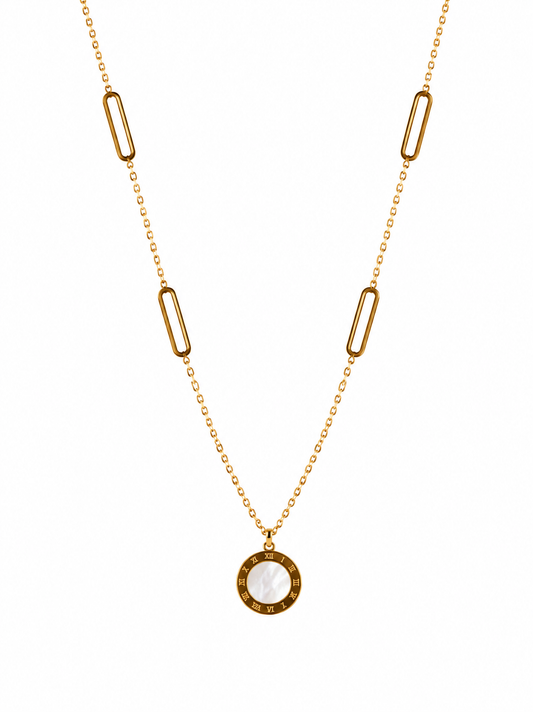 Roman Numeral Pearl Pendant Necklace
