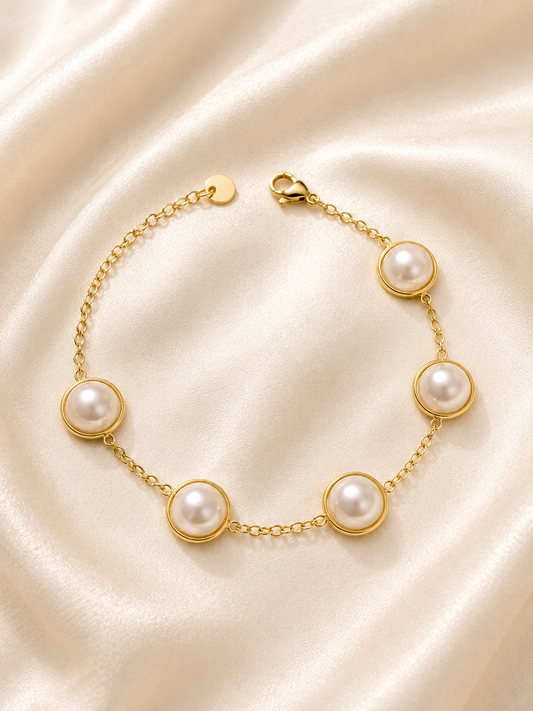 Golden Pearl Halo Bracelet