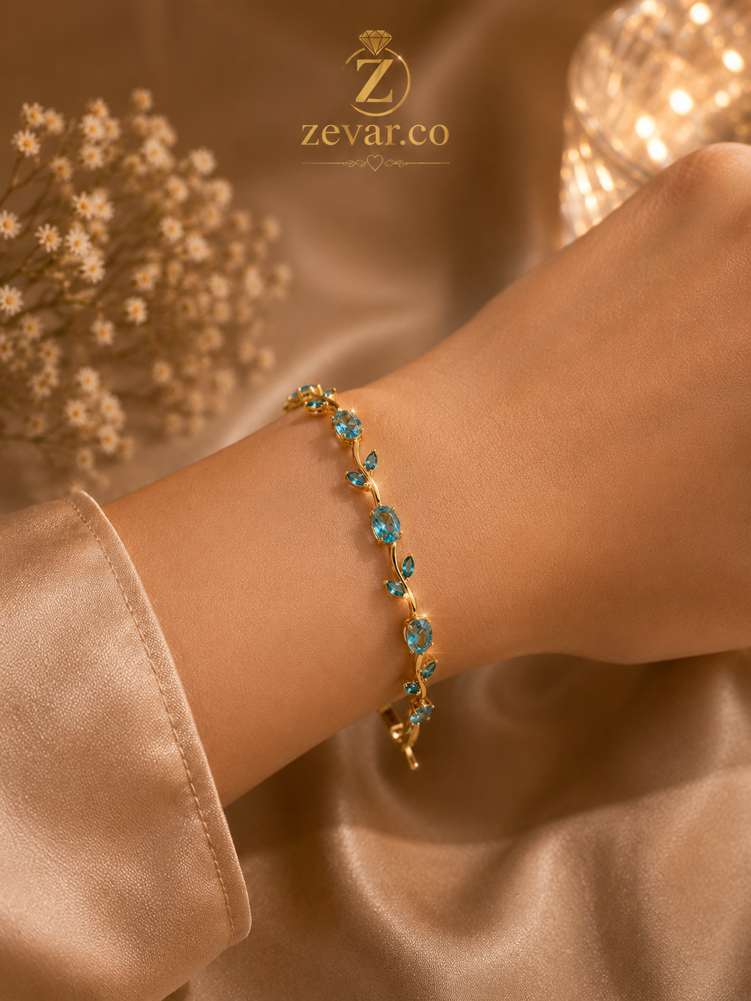 Blue Tulip Crystal Bracelet - Gold Tone | Zevar Co.