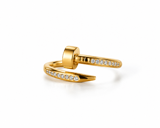 Pave Crystal Nail-Inspired Statement Ring