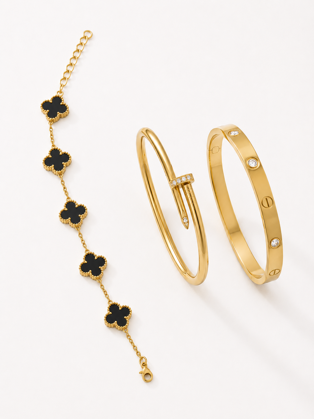 Noir Clover Luxury Bracelet Stack|3 piece set