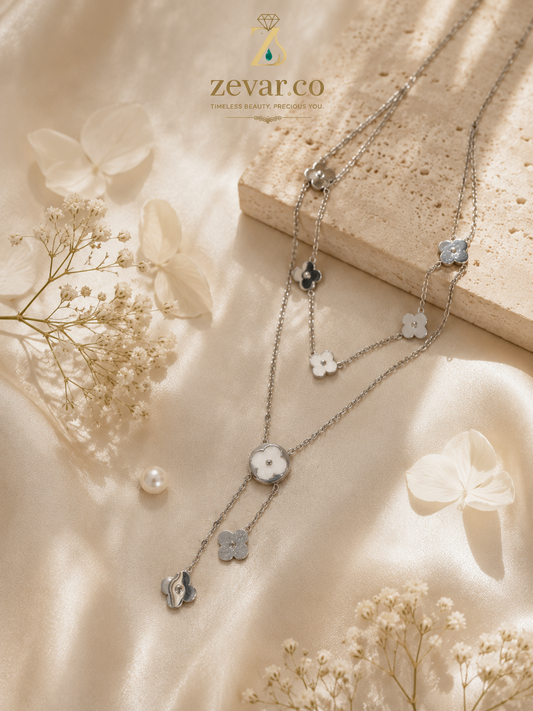 Silver Floral Layered Pendant Necklace | Zevar Co.