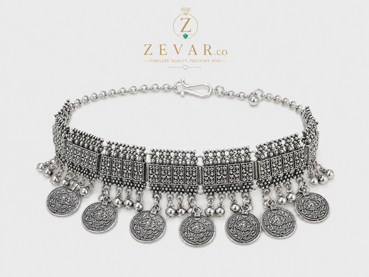 Vintage Oxidized Coin Charm Anklet | Zevar Co.