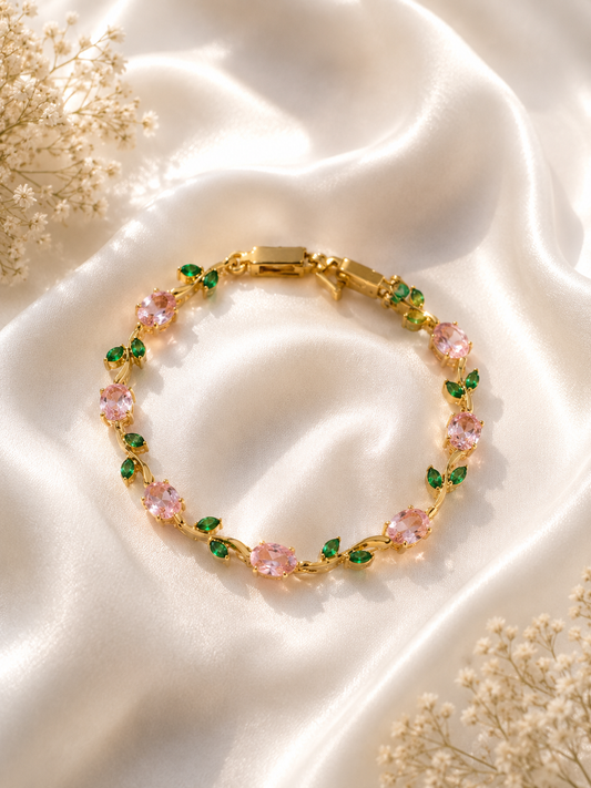 Pink Tulip Crystal Bracelet | Gold Tone | Zevar Co.