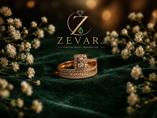 Radiant Halo Crystal Ring Set + Gold | Zevar Co.