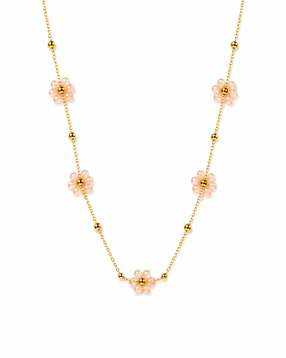 Delicate Floral Pearl Chain Necklace