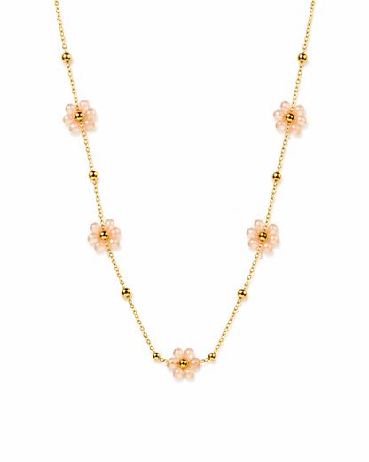 Delicate Floral Pearl Chain Necklace