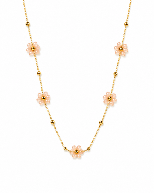 Delicate Floral Pearl Chain Necklace