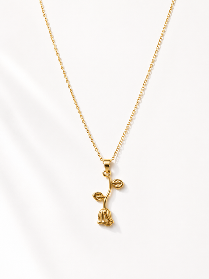 Golden Falling Rose Pendant