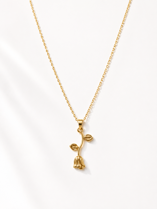 Golden Falling Rose Pendant