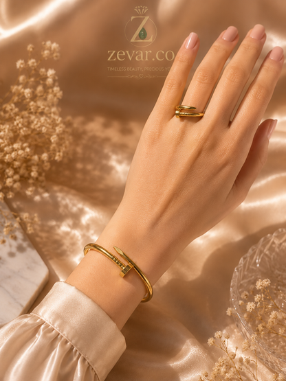 Gold Nail Bracelet & Ring Set | Zevar Co.