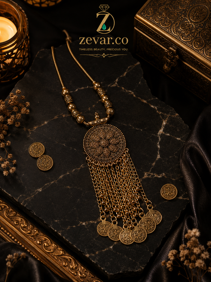 Vintage Antique Coin Tassel Statement Necklace | Zevar Co.