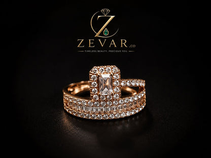 Radiant Halo Crystal Ring Set + Gold | Zevar Co.