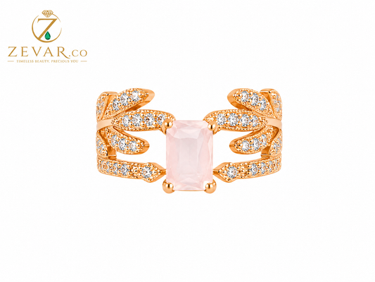 Blush Crystal Leaf Ring - Rose Gold | Zevar Co.