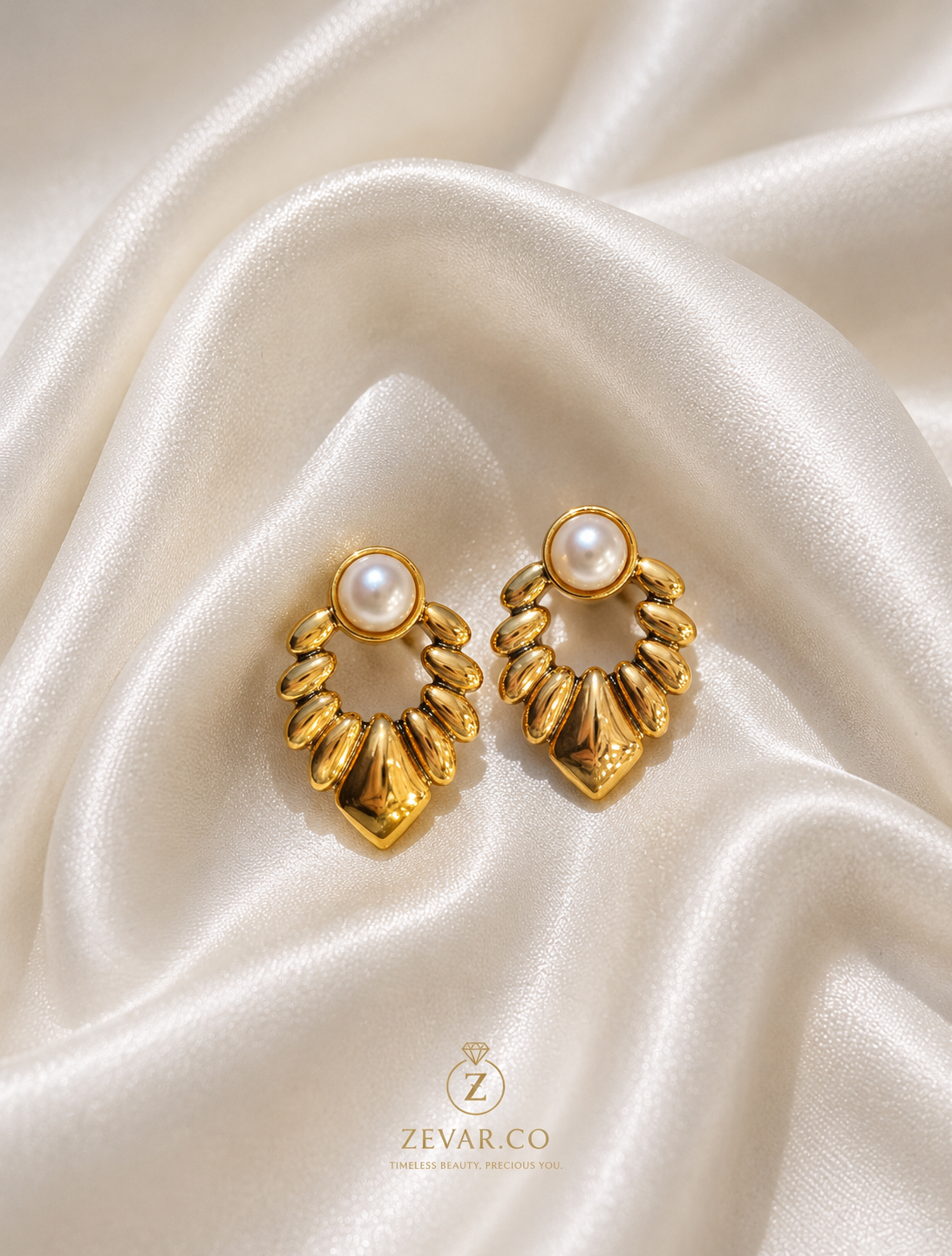 Pearl Halo Drop Stud Earrings | Stainless Steel | Zevar Co.