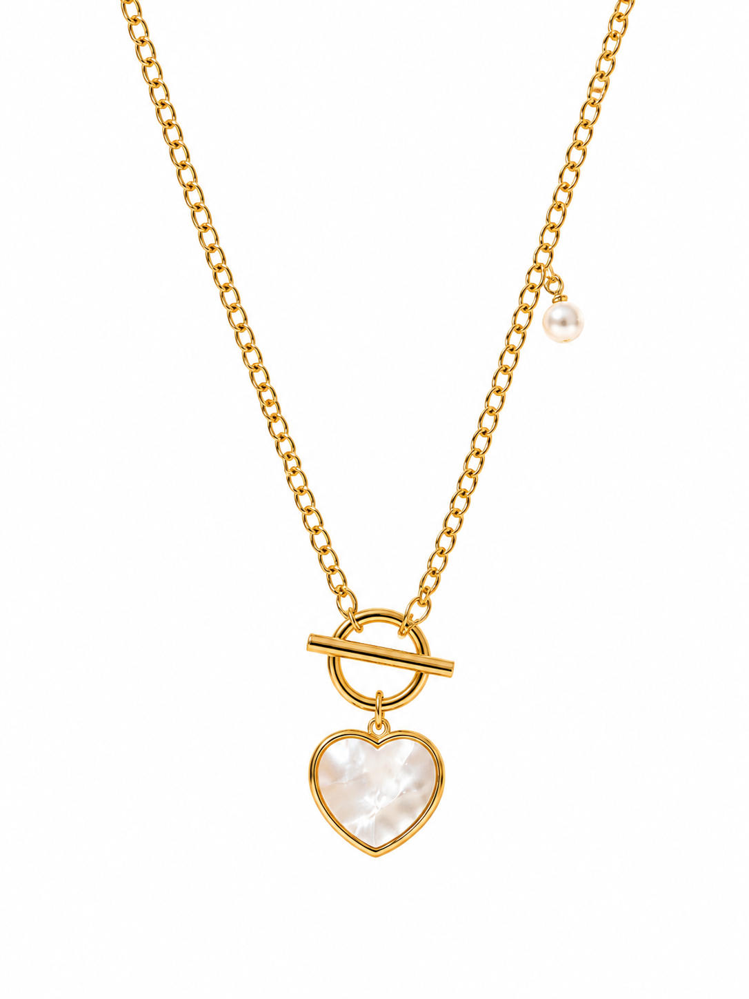 Pearl Heart Toggle Necklace - Gold Tone