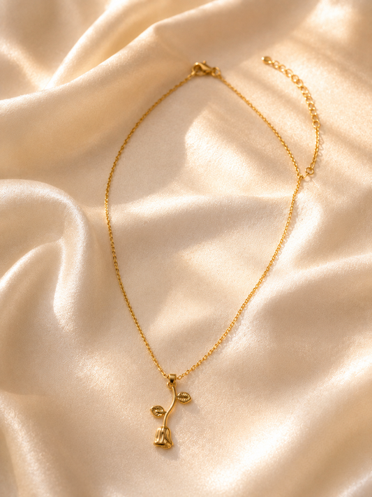 Golden Falling Rose Pendant
