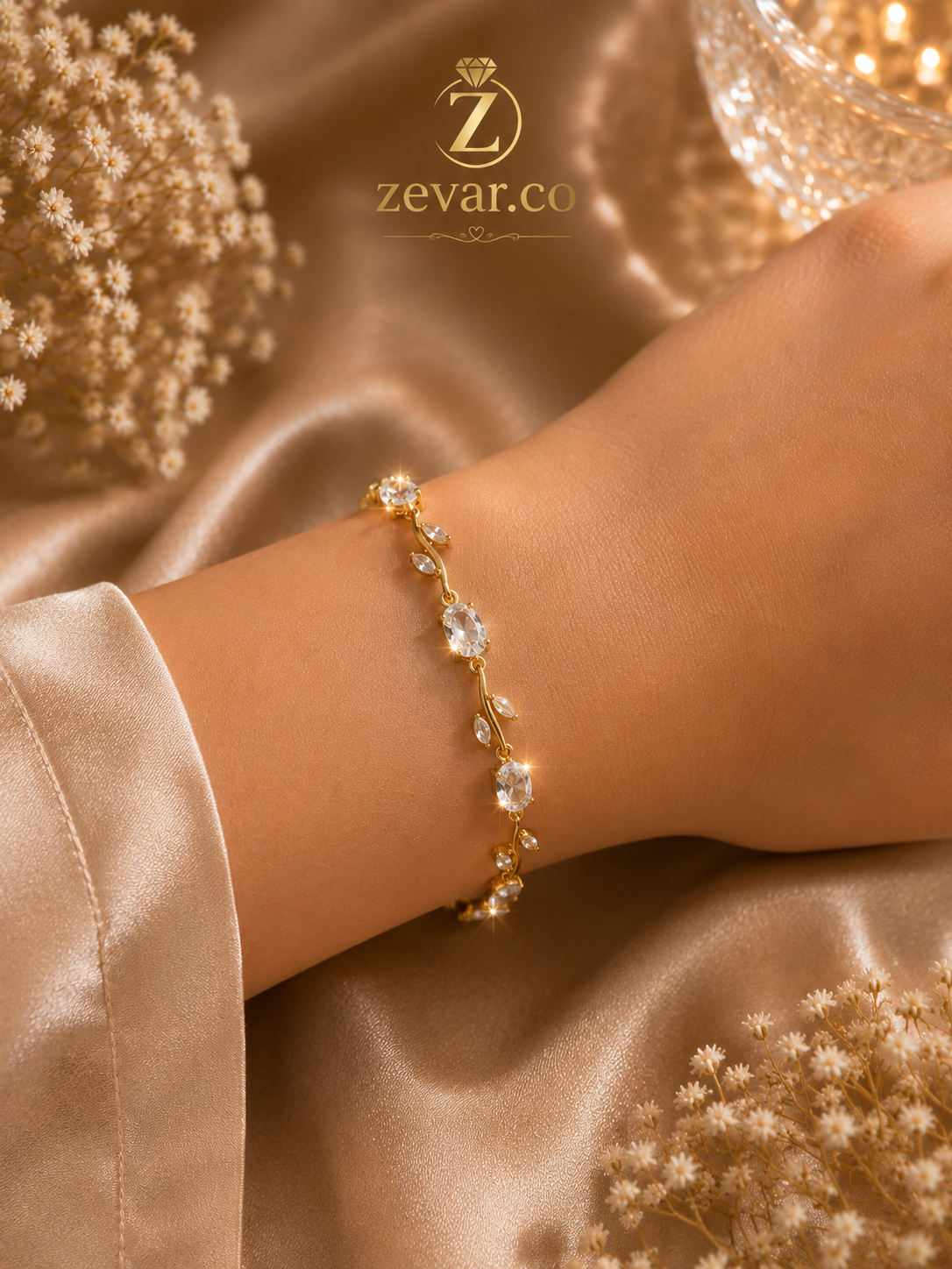 Crystal Vine Tulip Bracelet + Gold Tone | Zevar Co.