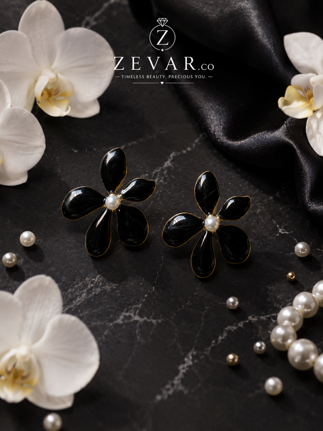 Midnight Bloom Floral Stud Earrings | Zevar Co.