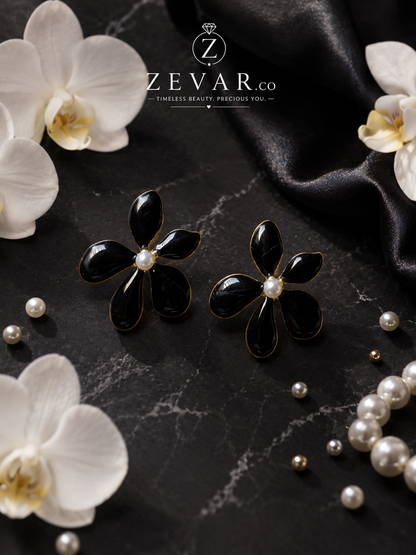 Midnight Bloom Floral Stud Earrings | Zevar Co.