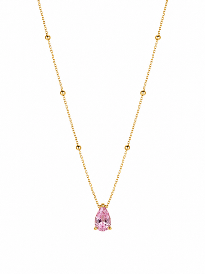 Pink Teardrop Crystal Dainty Necklace