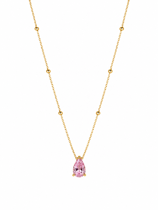 Pink Teardrop Crystal Dainty Necklace