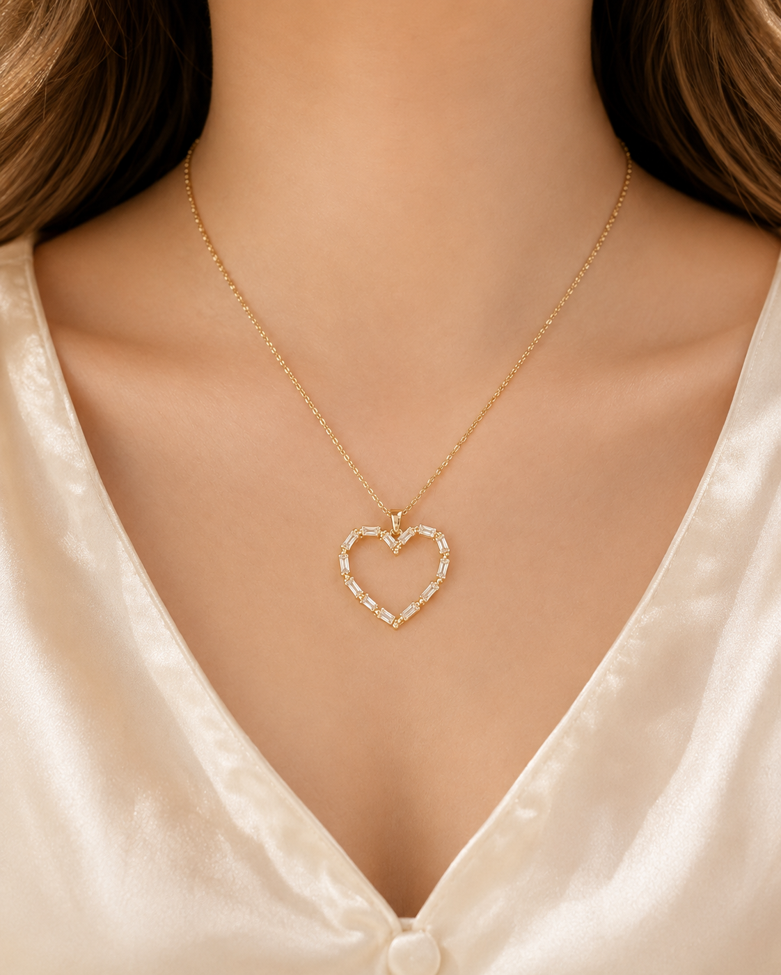 Crystal Heart Link Pendant Necklace