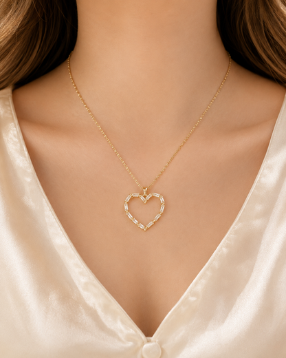 Crystal Heart Link Pendant Necklace