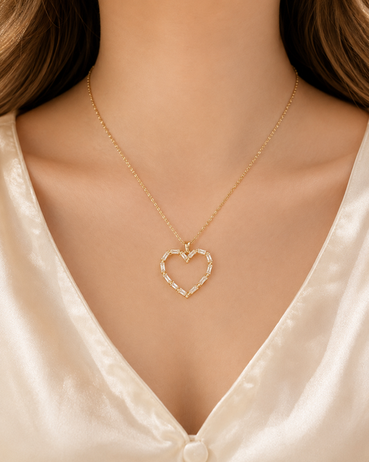 Crystal Heart Link Pendant Necklace