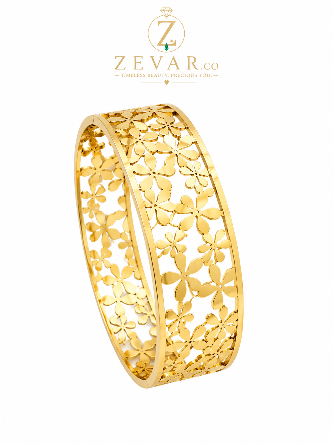 Floral Cutwork Cuff Bracelet - Gold Tone | Zevar Co.