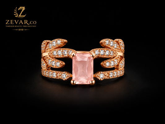 Blush Crystal Leaf Ring - Rose Gold | Zevar Co.